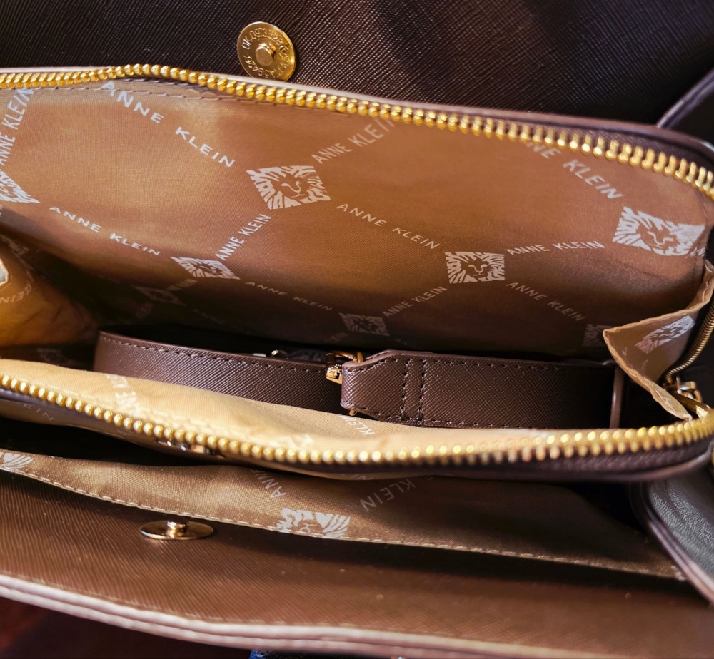 Chic Brown Anne Klein Satchel with Twilly and Bag Charms - Picture 5 of 8